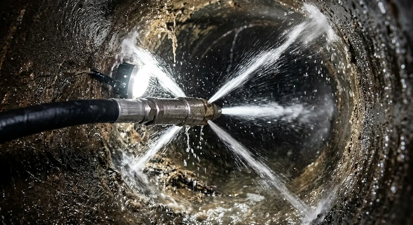 High-pressure hydro jetting nozzle cleaning sewer pipe for Storm Drain Cleaning in Lake Shore